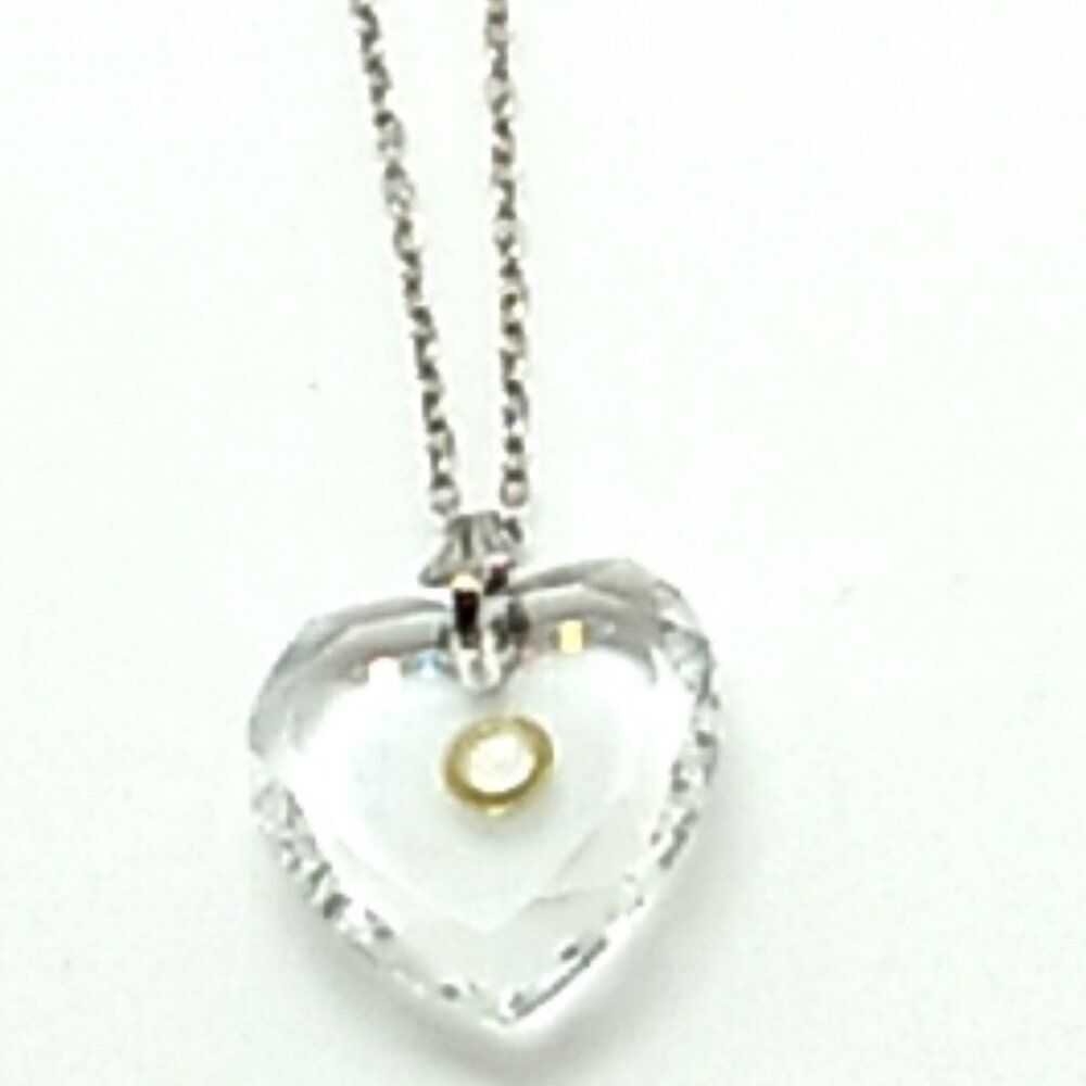 Louis Rafael Crystal Glass Heart Pendant Tiny Diamond Chip Sterling Silver Chain